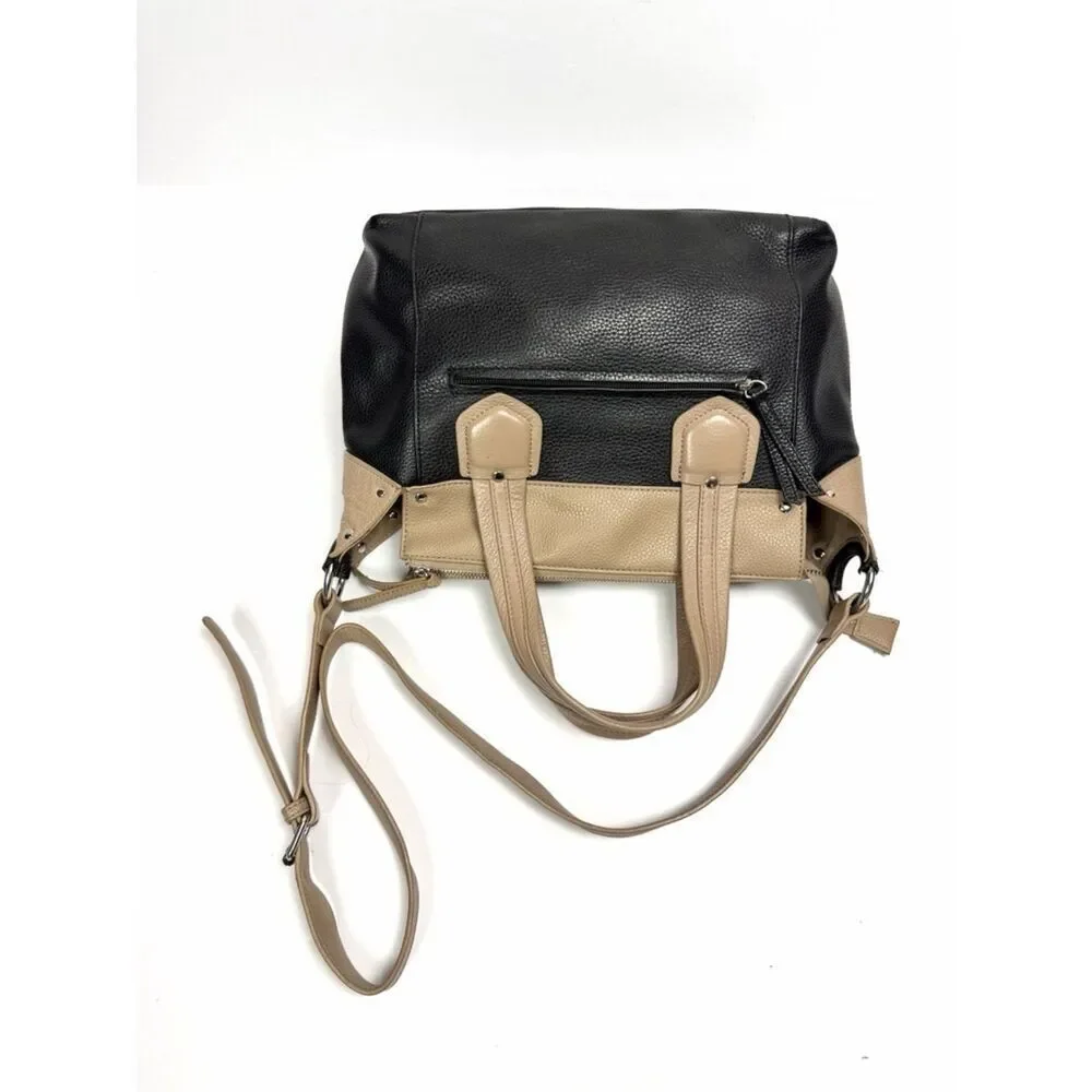 Perlina Emma Leather Satchel Shoulder Bag Multicolor Black Taupe Excellent